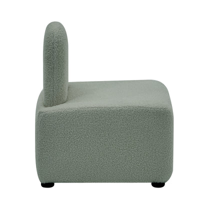 Lenore Boucle Plush Bunny Cushioned Kids Chair Mint Green featuring a whimsical bunny-shaped backrest, plush foam padding, and boucle upholstery, designed for comfort and playful charm in children's spaces.