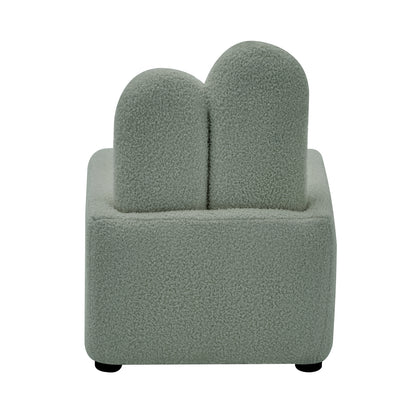 Lenore Boucle Plush Bunny Cushioned Kids Chair with a whimsical bunny-shaped backrest, plush high-density foam padding, and boucle fabric, offering comfort and playfulness for children.