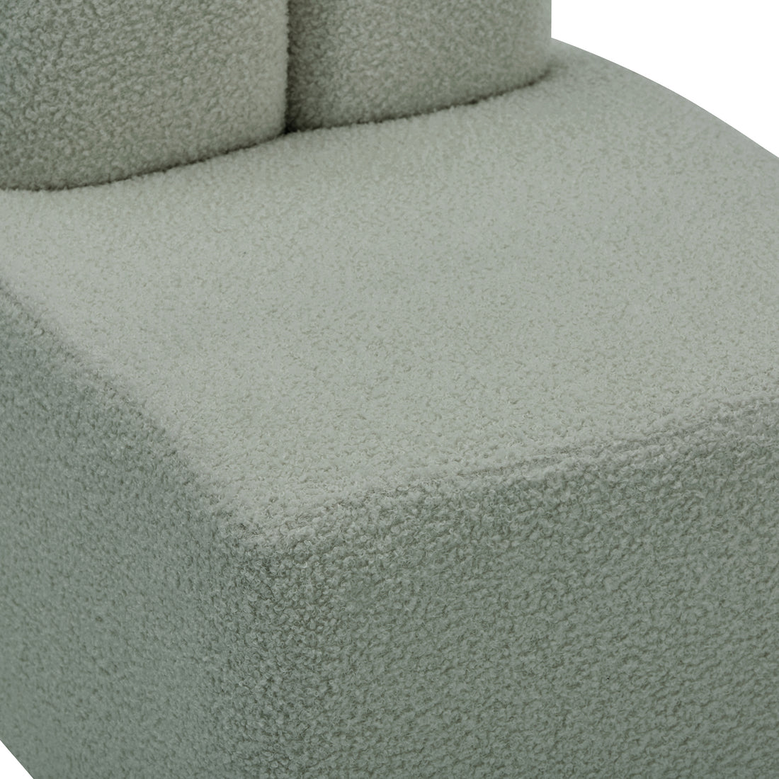 Close-up of the Lenore Boucle Plush Bunny Cushioned Kids Chair, showcasing its whimsical bunny-shaped backrest and plush boucle fabric, highlighting its playful design and cozy appeal for children.