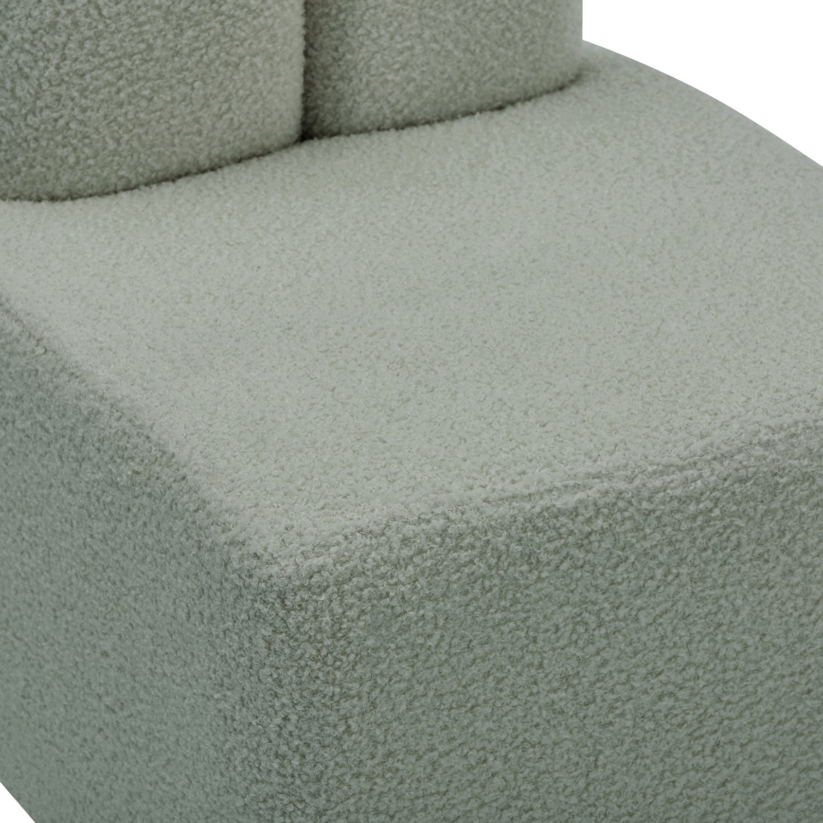 Close-up of the Lenore Boucle Plush Bunny Cushioned Kids Chair, showcasing its whimsical bunny-shaped backrest and plush boucle fabric, highlighting its playful design and cozy appeal for children.