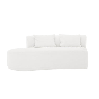 Lyana 4 Seater Boucle Sofa with Left Chaise in Cream White, featuring a modern, curved design with two matching back cushions, set against a plain white background.