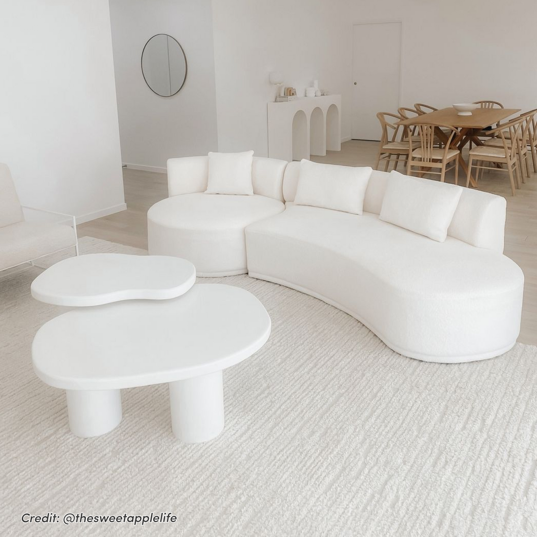 Lyana 4 Seater Boucle Sofa with Right Chaise in Cream White