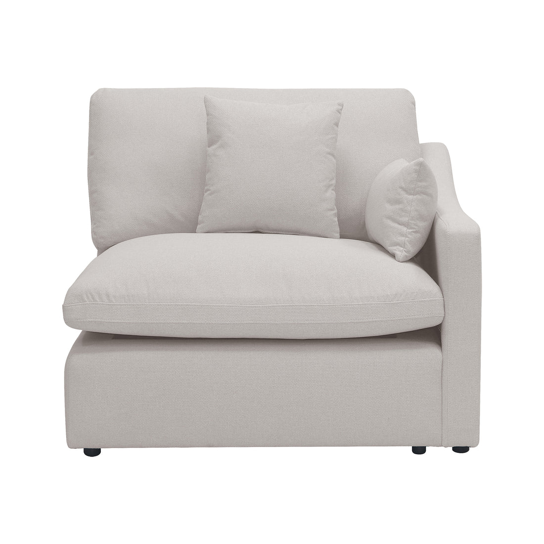 Millie 4-Seater Fabric Corner Chaise Sofa, highlighting its plush cushion and premium woven linen, showcasing the sofa's comfort and modern design.