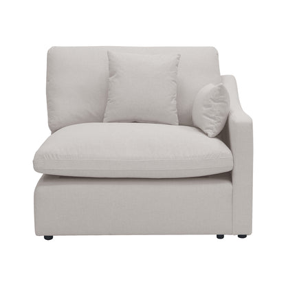 Millie 4-Seater Fabric Corner Chaise Sofa, highlighting its plush cushion and premium woven linen, showcasing the sofa's comfort and modern design.