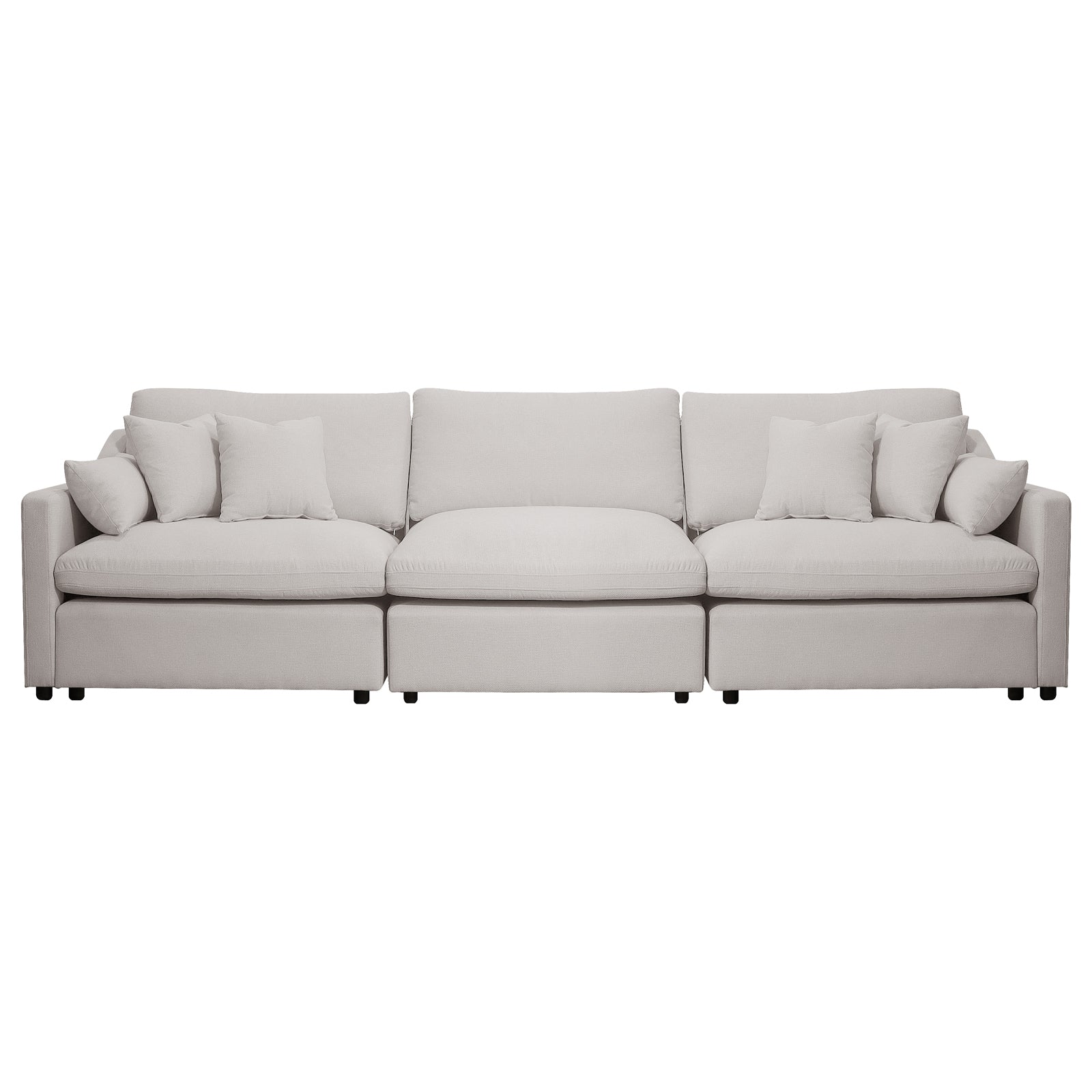 Millie 4-Seater Fabric Modular Sofa, showcasing its plush seating and modular design. The sofa, seen on a couch, offers comfort and flexibility for any living space.