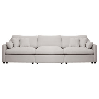 Millie 4-Seater Fabric Modular Sofa, showcasing its plush seating and modular design. The sofa, seen on a couch, offers comfort and flexibility for any living space.