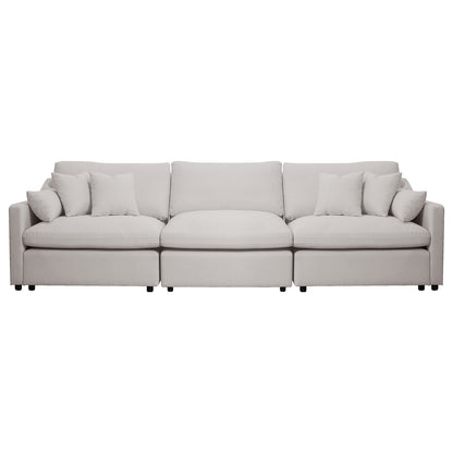 Millie 4-Seater Fabric Modular Sofa, showcasing its plush seating and modular design. The sofa, seen on a couch, offers comfort and flexibility for any living space.