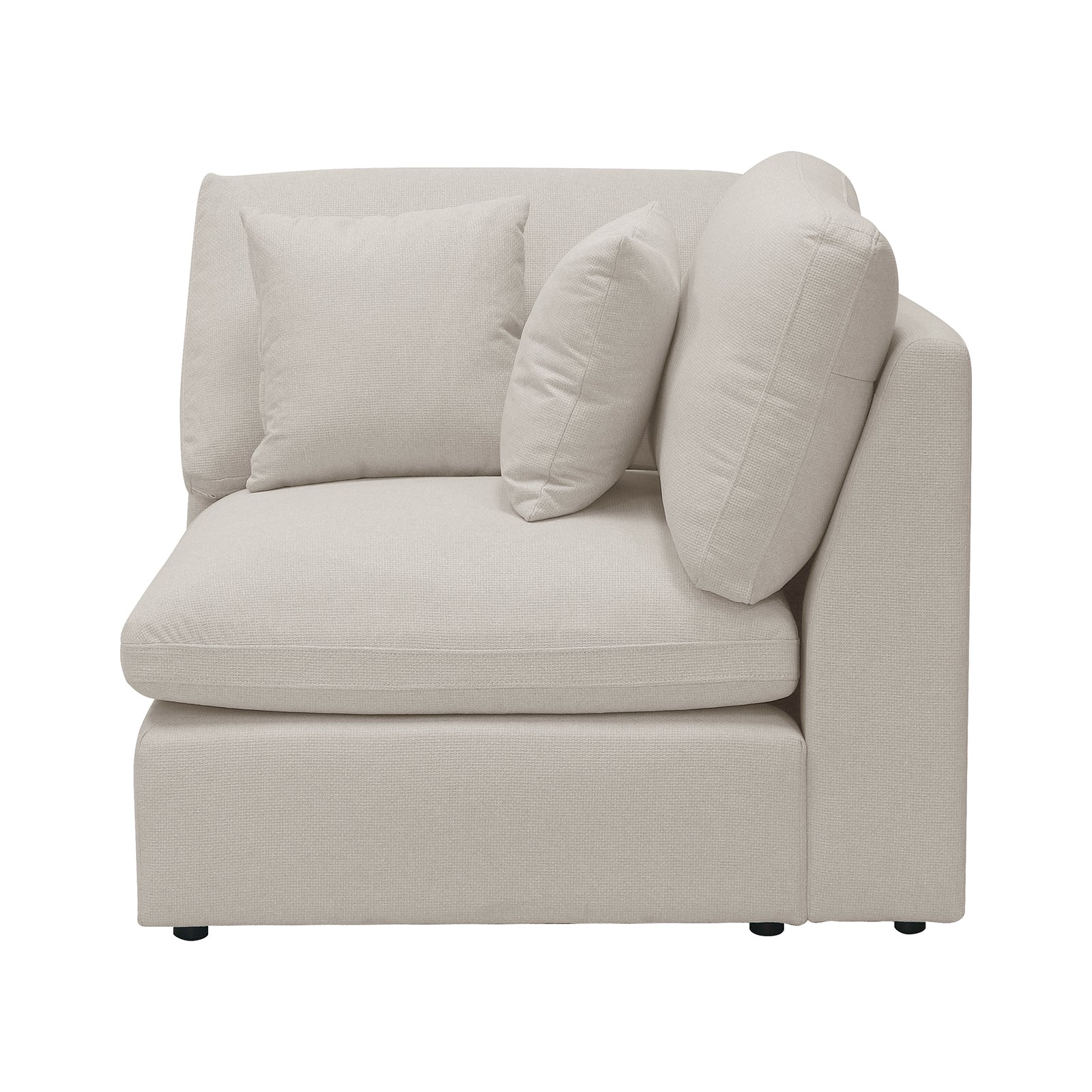 Millie 5-Seater Fabric Modular Sofa Light Beige, featuring plush cushions and a solid structure, highlighting its comfortable and versatile design for an inviting living space.