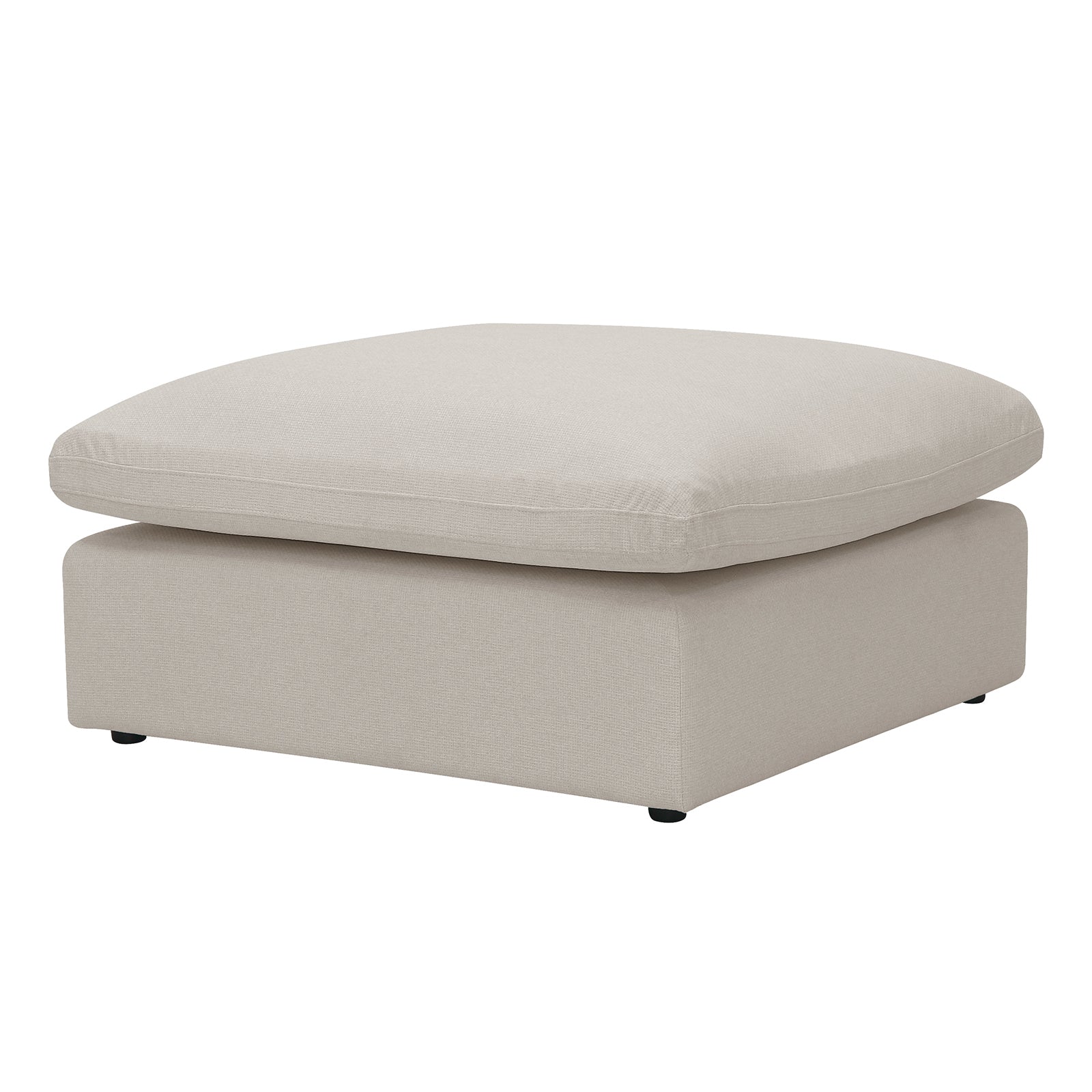 Millie 6-Seater Fabric Corner Chaise Sofa Light Beige with plush cushions, ottoman, and modular design on display, showcasing its spacious and flexible seating arrangement.