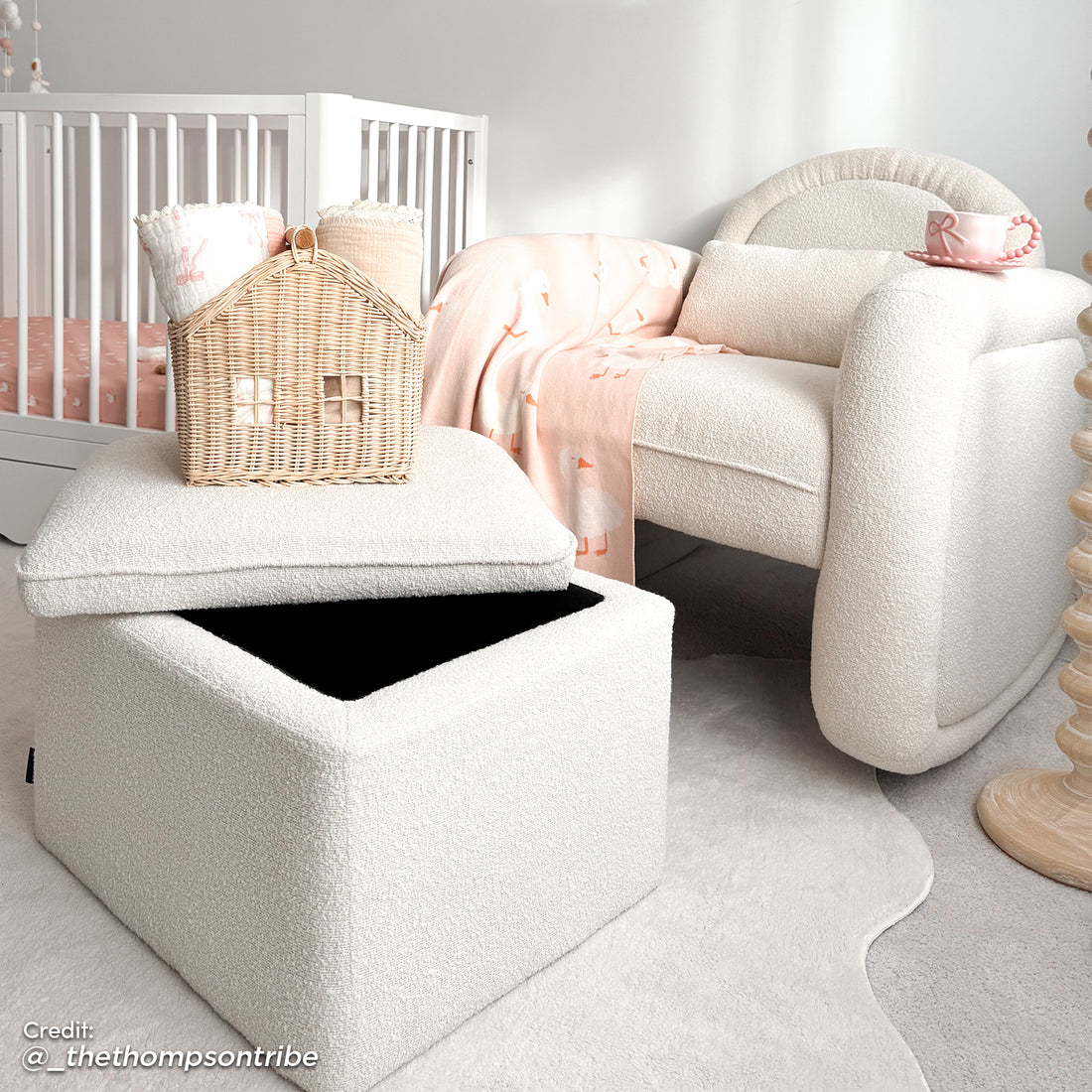 Miro Bouclé Rocking Chair with Ottoman in Cream White