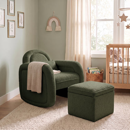 Miro Bouclé Rocking Chair with Ottoman in Dark Forest Green