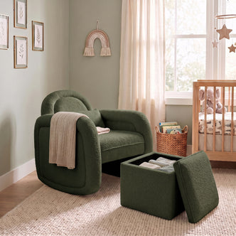 Miro Bouclé Rocking Chair with Ottoman in Dark Forest Green
