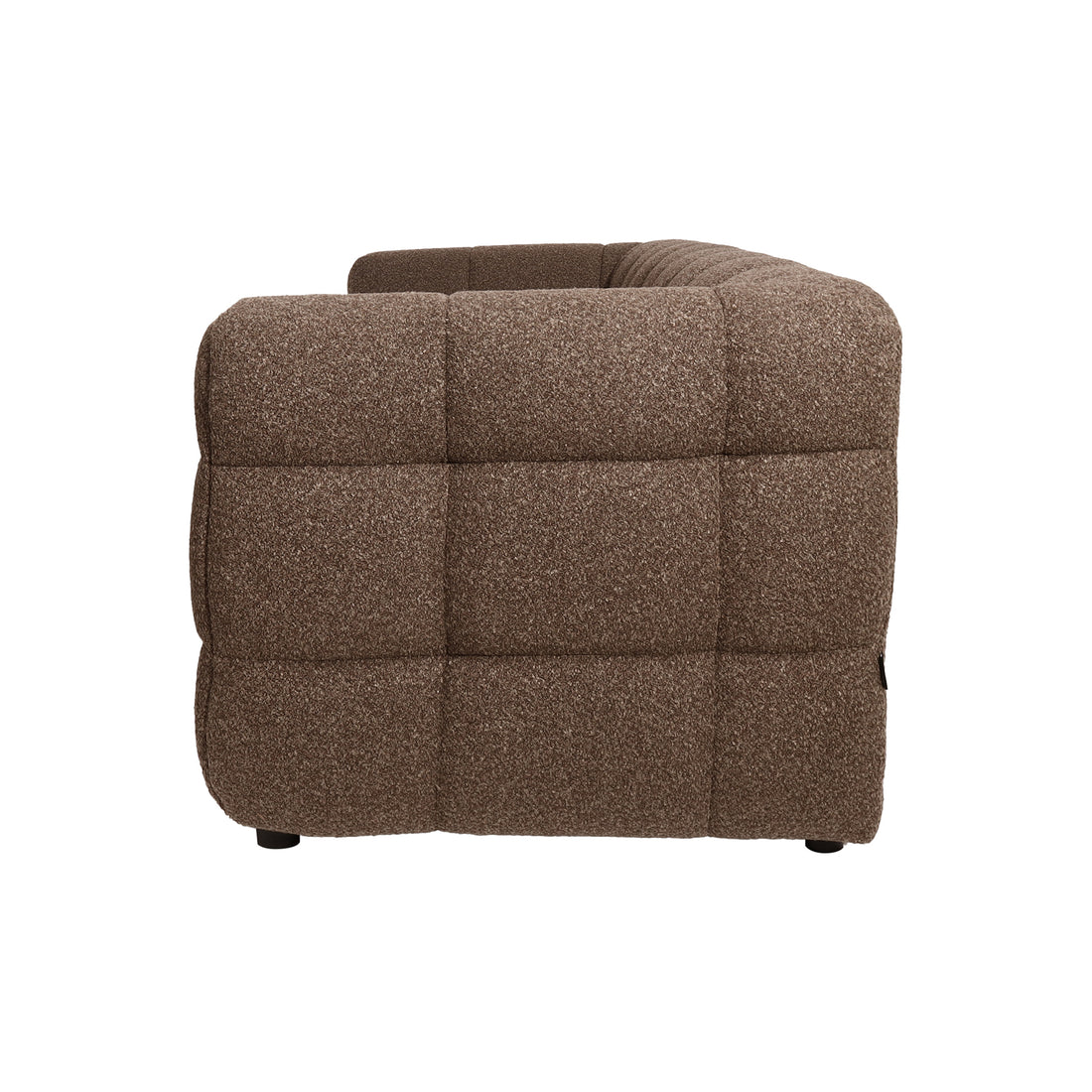 Norah 3 Seater Boucle Sofa in Brown features a quilted, square-tufted design on a corner module, showcasing plush upholstery and a modern modular style for elegant living room comfort.