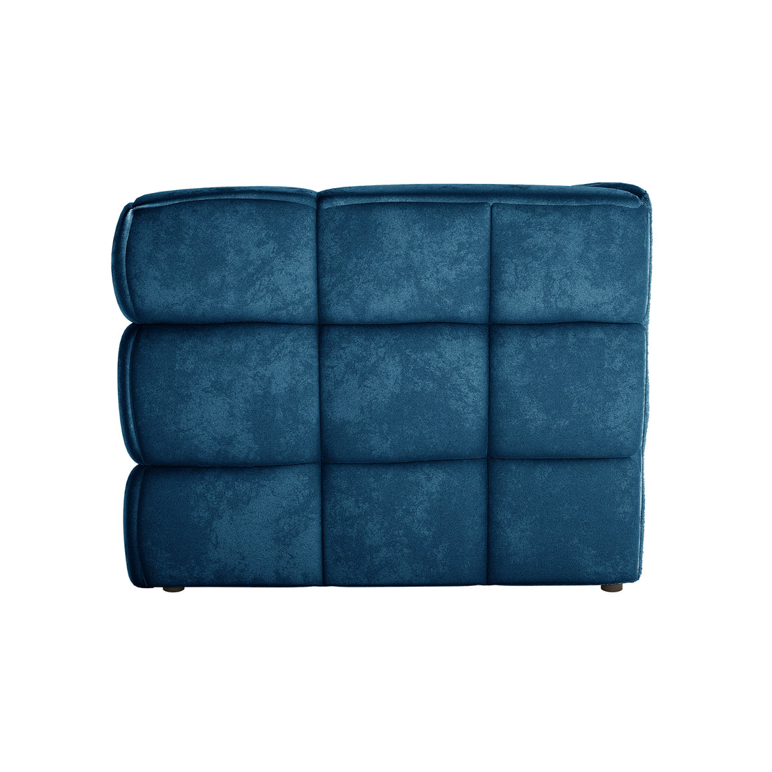 Norah 5 Seater Velvet Fabric Sofa Set in Blue showing a modular corner unit with nine tufted squares, upholstered in deep blue fabric, providing a plush and versatile seating option.