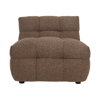 Norah 5-Seater Boucle Sofa Set with Armless Chairs in Brown, featuring chocolate-brown, textured boucle upholstery, tufted padding, and short black legs, offering a modern, cosy accent for your living room.