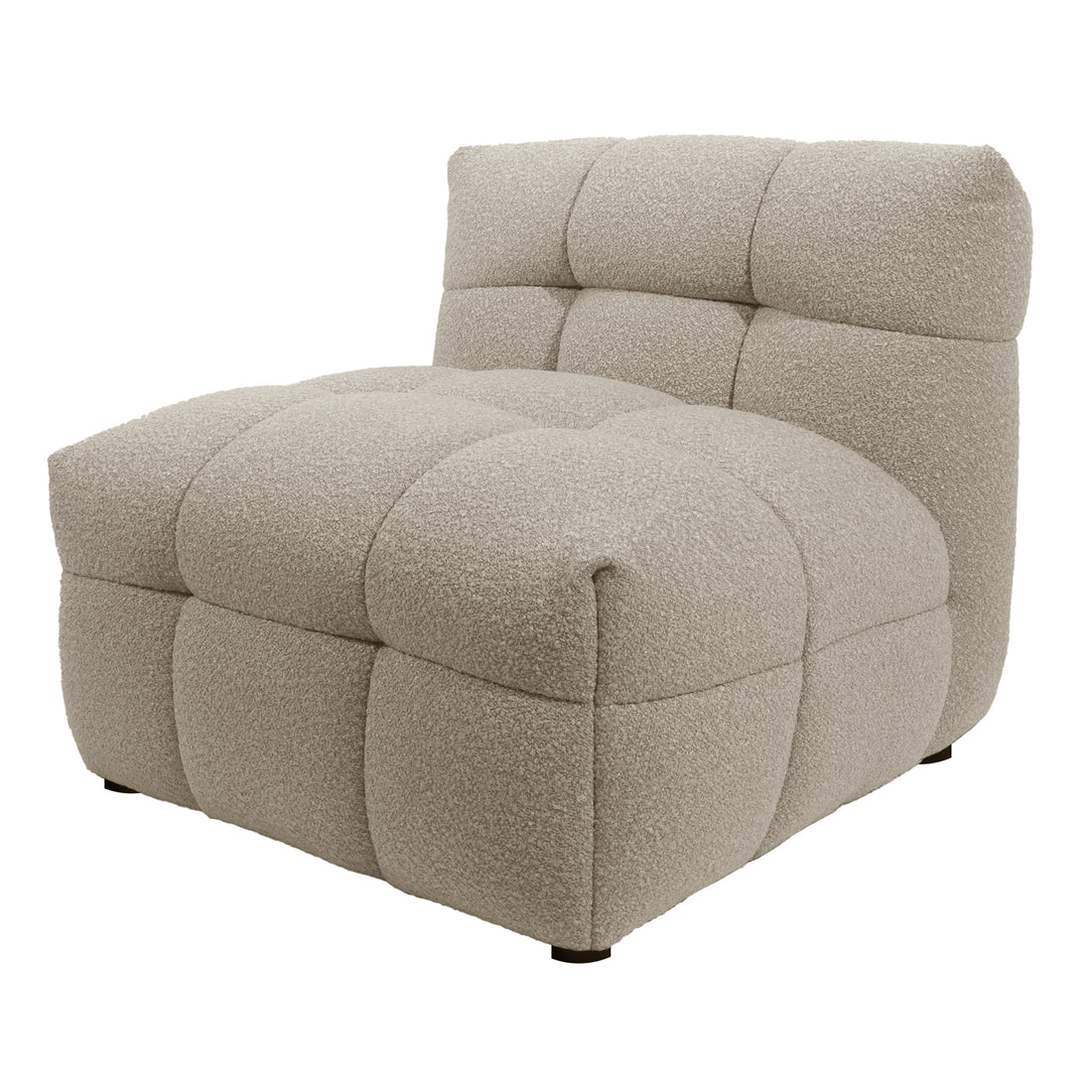 Norah 5-Seater Boucle Sofa Set with Armless Chairs in Warm Beige features plush, loop-textured upholstery, oversized rounded-cube form, deep quilted tufting, and low discreet feet, exuding elegant comfort.