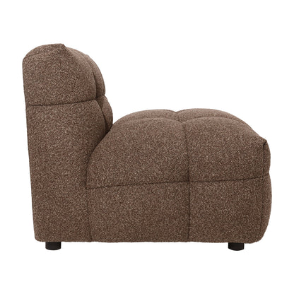 Norah 5 Seater Boucle Sofa Set With Ottoman in Brown features a single armless modular section, upholstered in textured bouclé fabric, showcasing a low-profile, tufted cushion design for modern elegance and comfort.