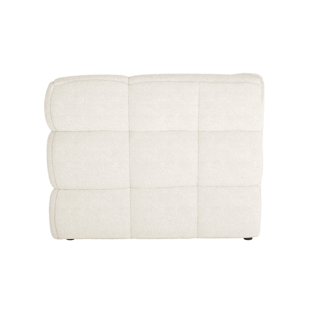 Norah 5 Seater Boucle Sofa Set with Ottoman in Cream White, featuring a single sectional end-piece with creamy bouclé fabric, lightly tufted squares, and a rounded back/arm profile on one side.