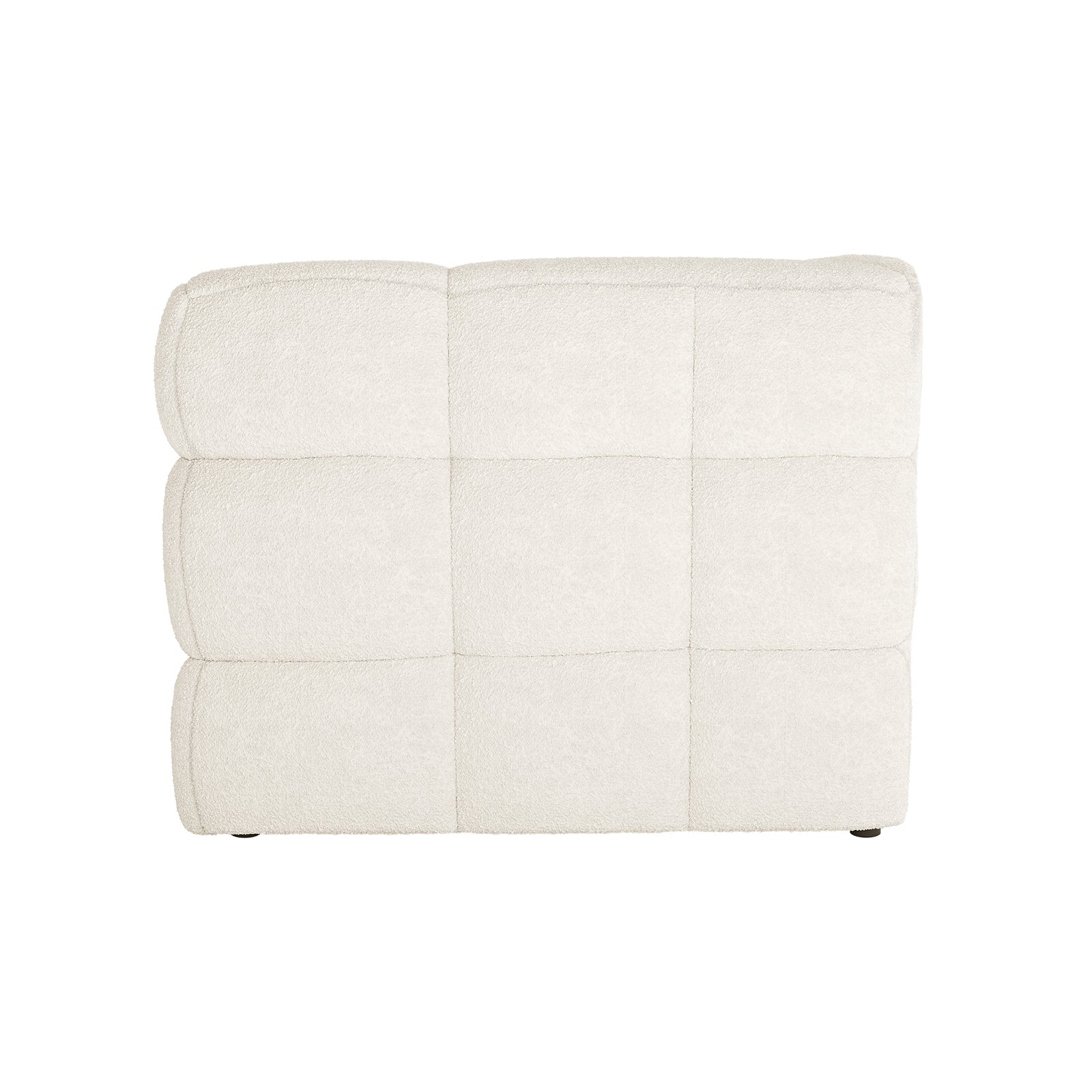 Norah 5 Seater Boucle Sofa Set with Ottoman in Cream White, featuring a single sectional end-piece with creamy bouclé fabric, lightly tufted squares, and a rounded back/arm profile on one side.