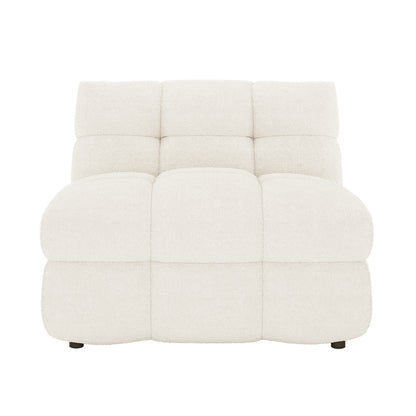 Norah 5 Seater Boucle Sofa Set with Ottoman in Cream White, featuring an armless, tufted sectional module in soft bouclé fabric, ideal for creating custom seating arrangements or individual use.