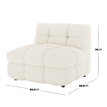 Norah 5 Seater Boucle Sofa Set with Ottoman in Cream White, featuring a modular armless section in tufted boucle fabric, highlighting its quilted, pillowy design and modern aesthetic.