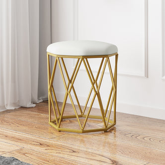 Paisley Velvet Round Stool - Brass - Lifestyle