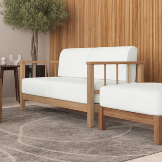 Raylai Two Seater Solid Wood Sofa - Light Beige - Lifestyle