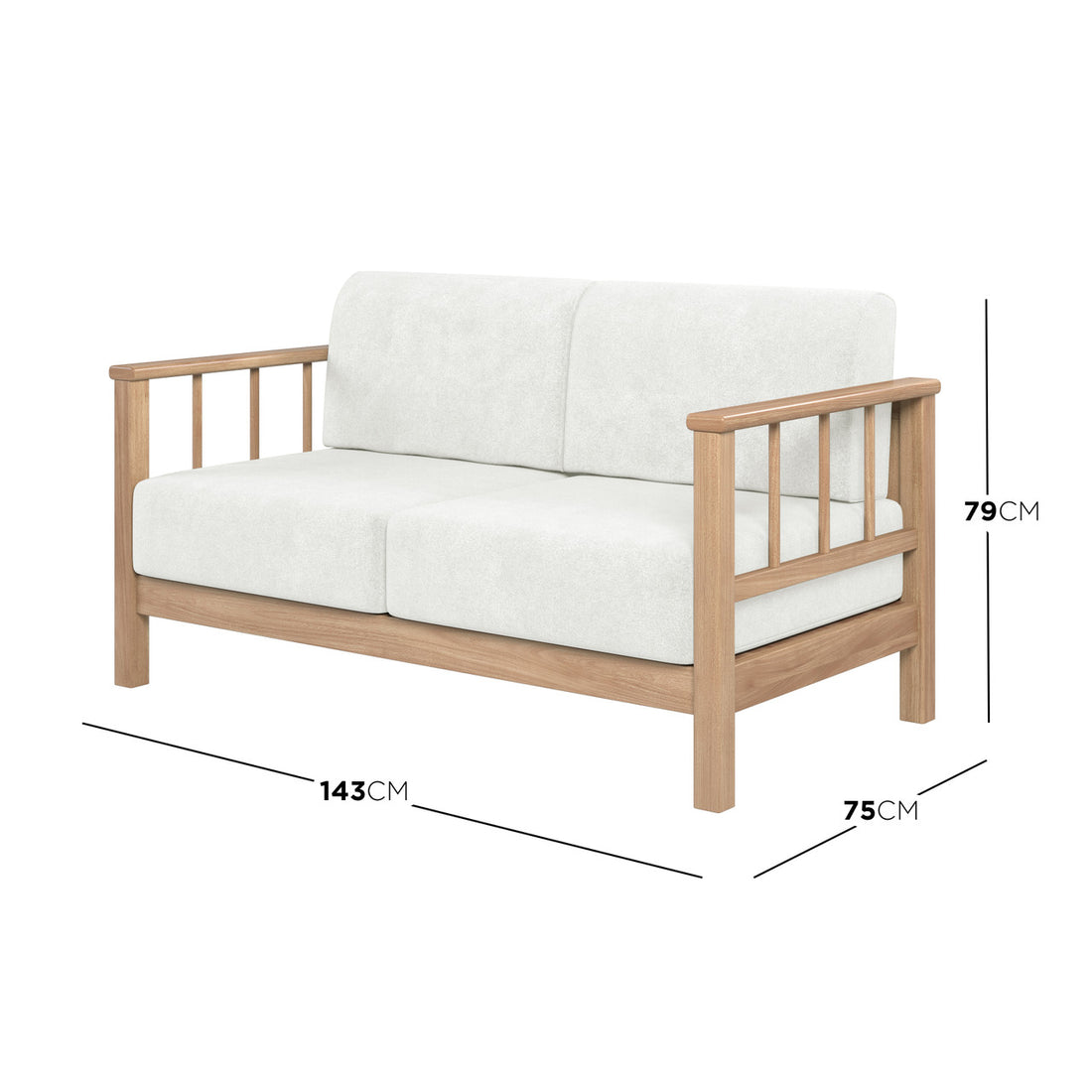 Raylai Two Seater Solid Wood Sofa - Light Beige
