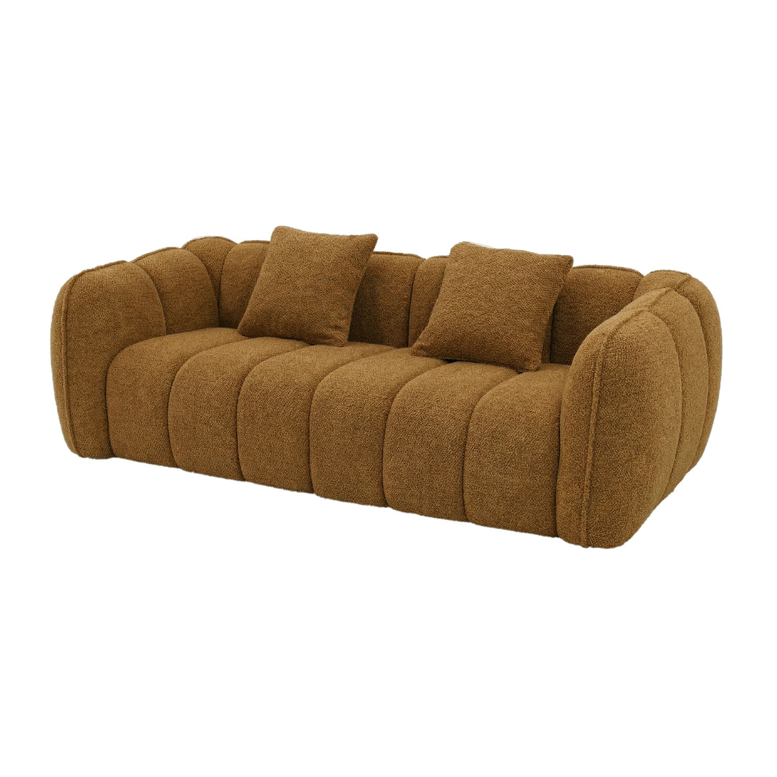 Modern brown upholstered sofa on white background