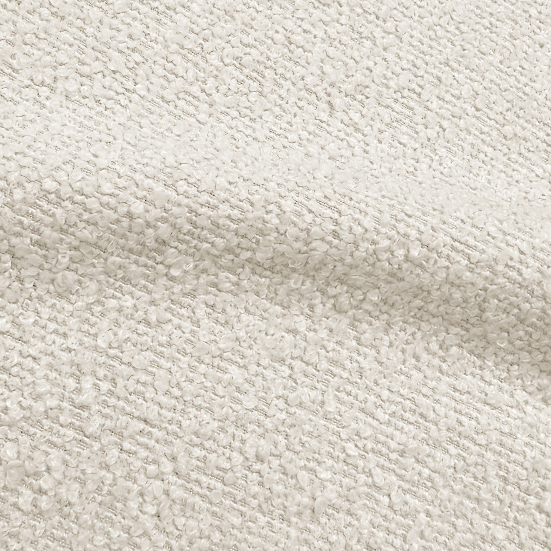 Close-up of the Renley Boucle Armless Accent Chair in Cream White, showcasing its nubby, fleecy boucle fabric texture, embodying cosy comfort and modern design for luxurious home seating.