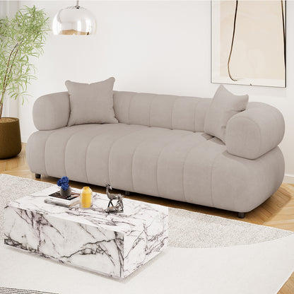 Samira 3 Seater Velvet Sofa - Warm Beige, showcasing its plush velvet upholstery and elegant design, perfect for modern living spaces with solid wood frame and comfortable seating.