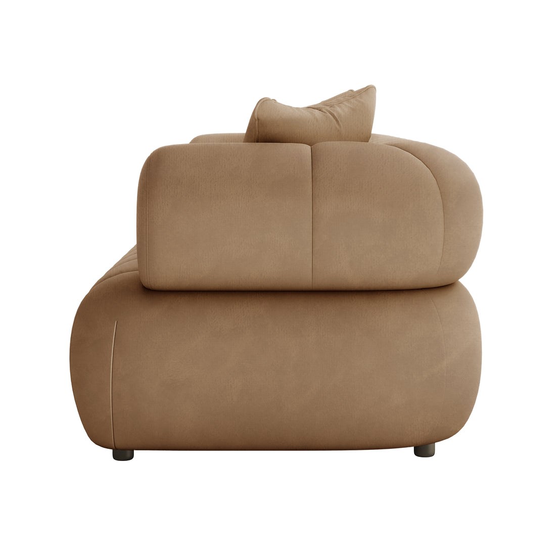 Samira 5 Seater Velvet Sofa Set - Camel Brown, showcasing the plush velvet texture and elegant design, highlighting the sofa's luxurious cushioning and sturdy craftsmanship.