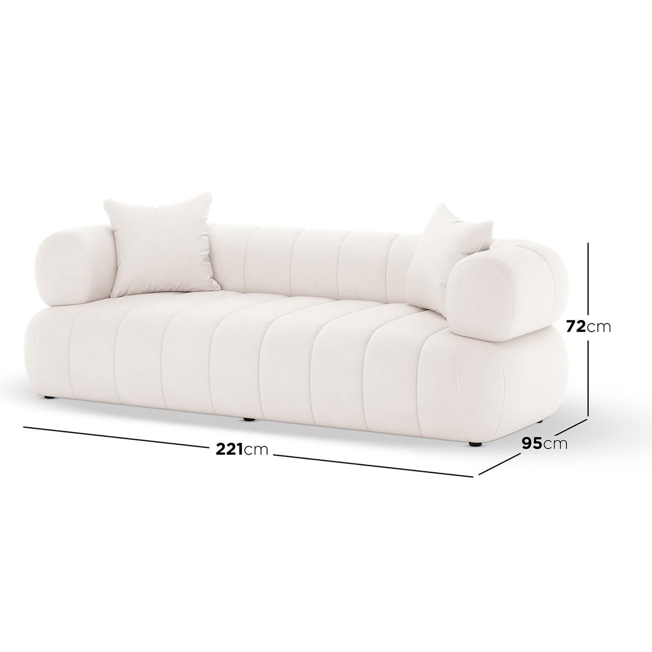 Samira 5 Seater Velvet Sofa Set Cream, showcasing its plush white cushions and elegant design, emphasizing luxurious comfort and style.