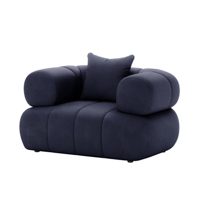 Samira Single Seater Velvet Sofa - Navy Blue, showcasing a plush velvet finish with a single pillow, armrest, and sturdy structure, perfect for adding elegance and comfort to any living space.
