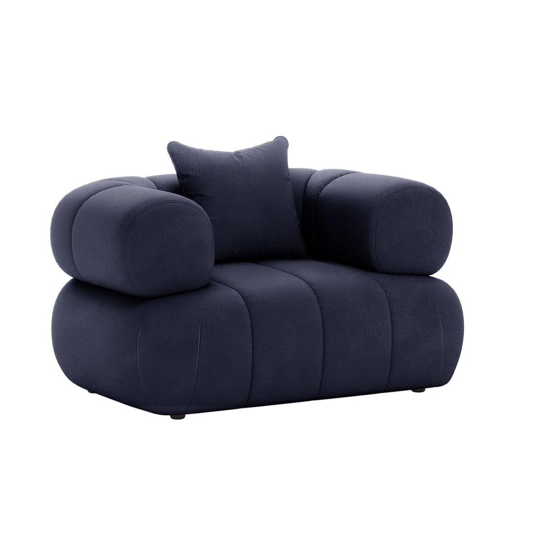 Samira Single Seater Velvet Sofa - Navy Blue, featuring plush velvet upholstery with a cushion, elegantly designed armrests, and solid construction, perfect for enhancing any room's luxury and comfort.