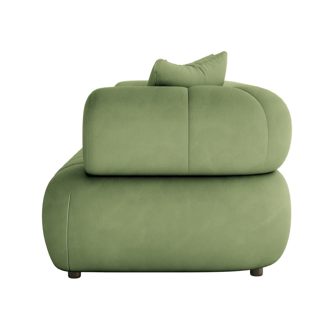  Samira 6 Seater Velvet Sofa Set in Prasinous Green, showcasing a plush green pillow against a velvet sofa, highlighting the luxurious texture and modern design.
