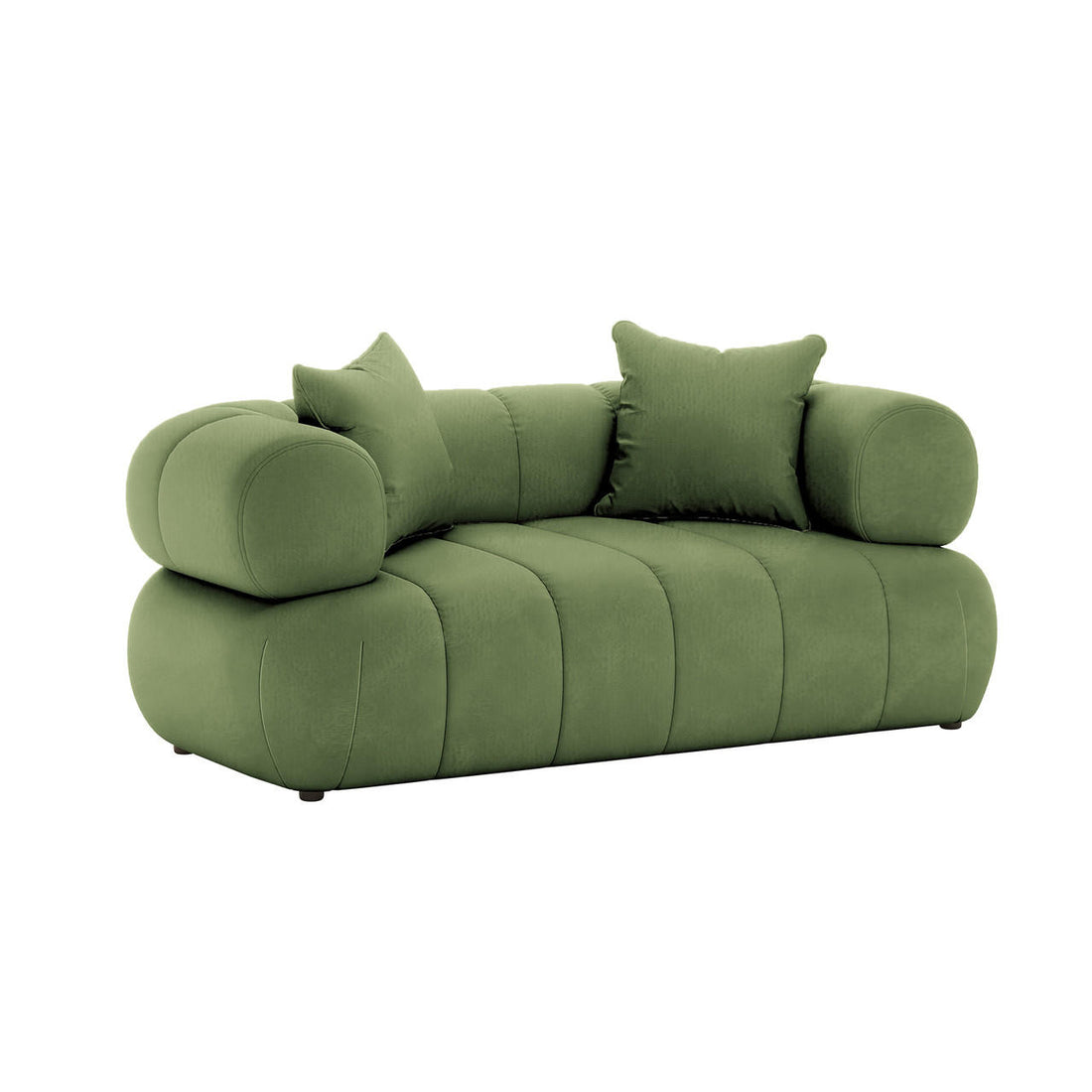 Samira 6 Seater Velvet Sofa Set Prasinous Green, featuring plush velvet upholstery, cushions, and sturdy wooden frame, shown with close-up detailing of the luxurious texture and seating arrangement.