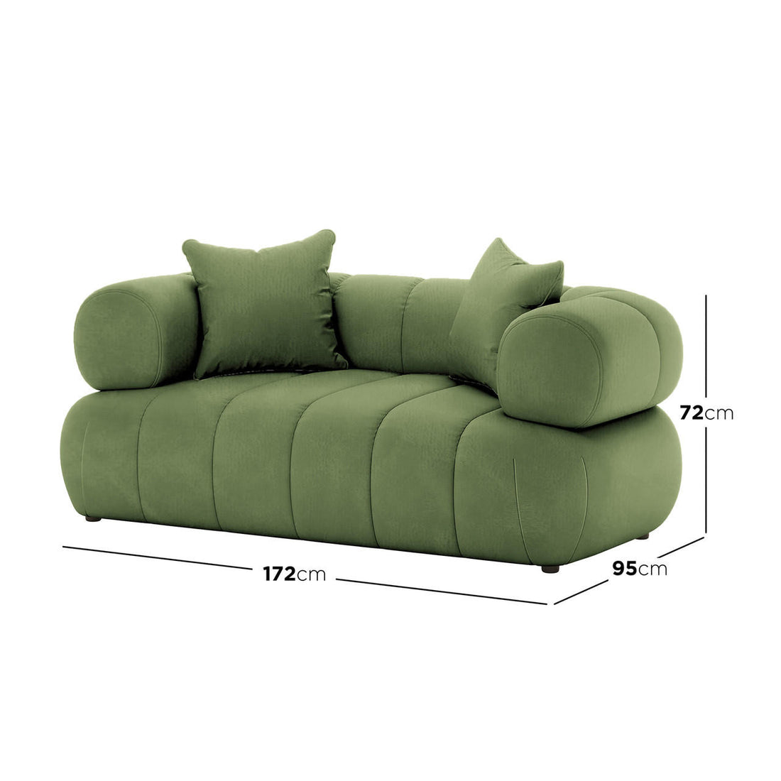  Samira 6 Seater Velvet Sofa Set in Prasinous Green, highlighting the plush velvet texture and elegant design of the large, comfortable seating with accompanying soft pillows.