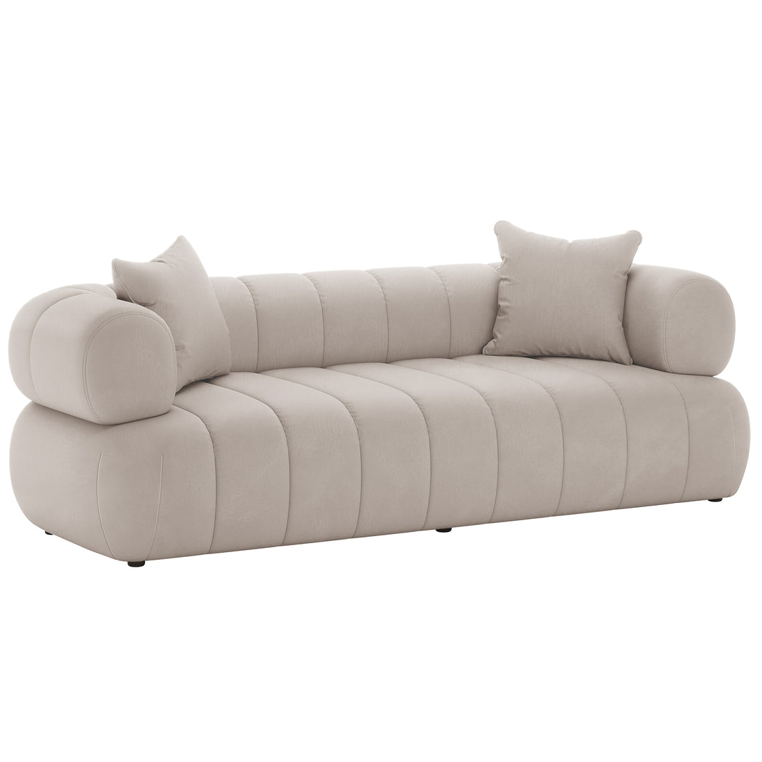 Samira 6 Seater Velvet Sofa Set - Warm Beige, showcasing a close-up of its plush velvet upholstery and elegant design, highlighting the luxurious craftsmanship of the sofa's surface and texture.