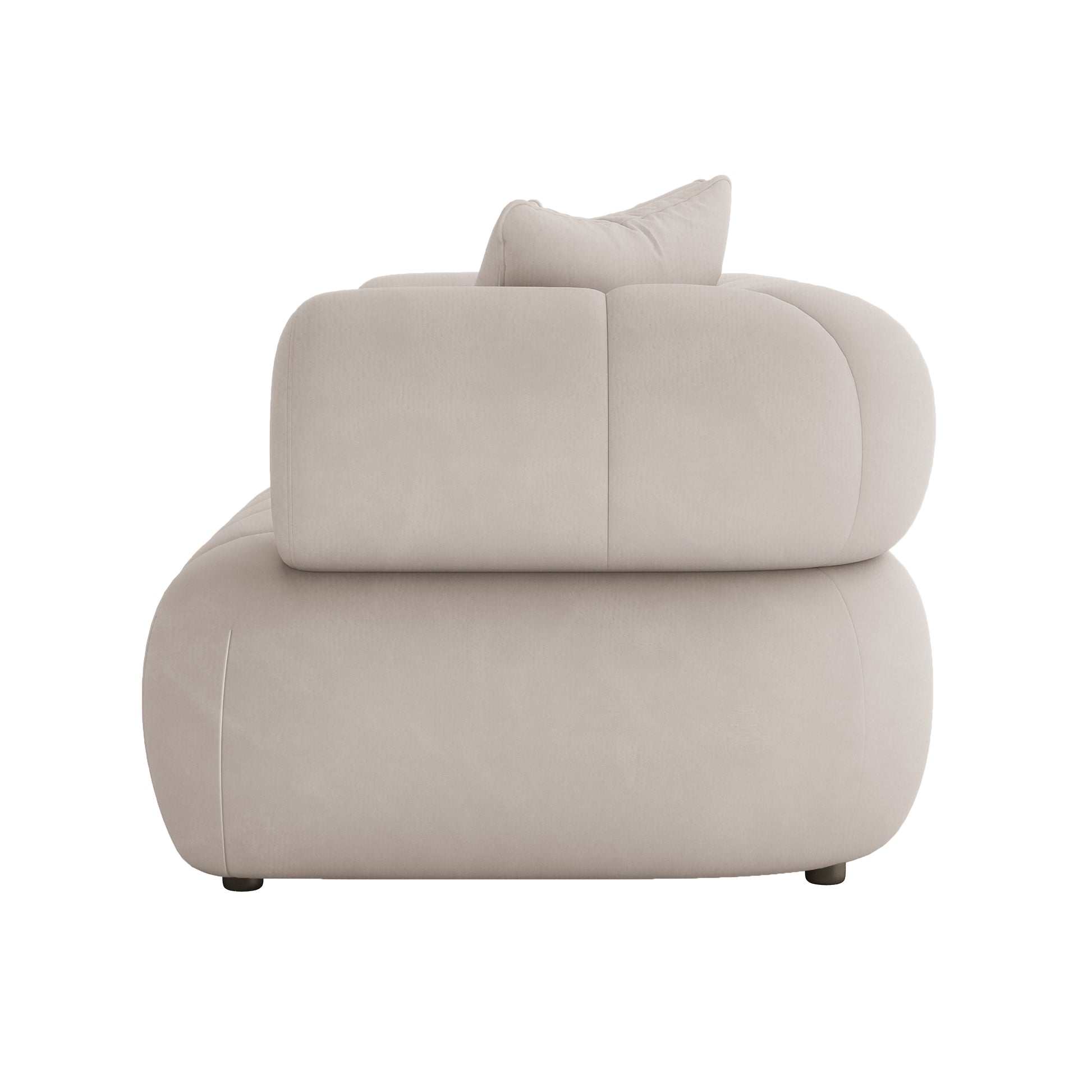 Samira 6 Seater Velvet Sofa Set - Warm Beige, showcasing its plush velvet upholstery, comfortable cushions, and elegant design with visible stitching details on the furniture.