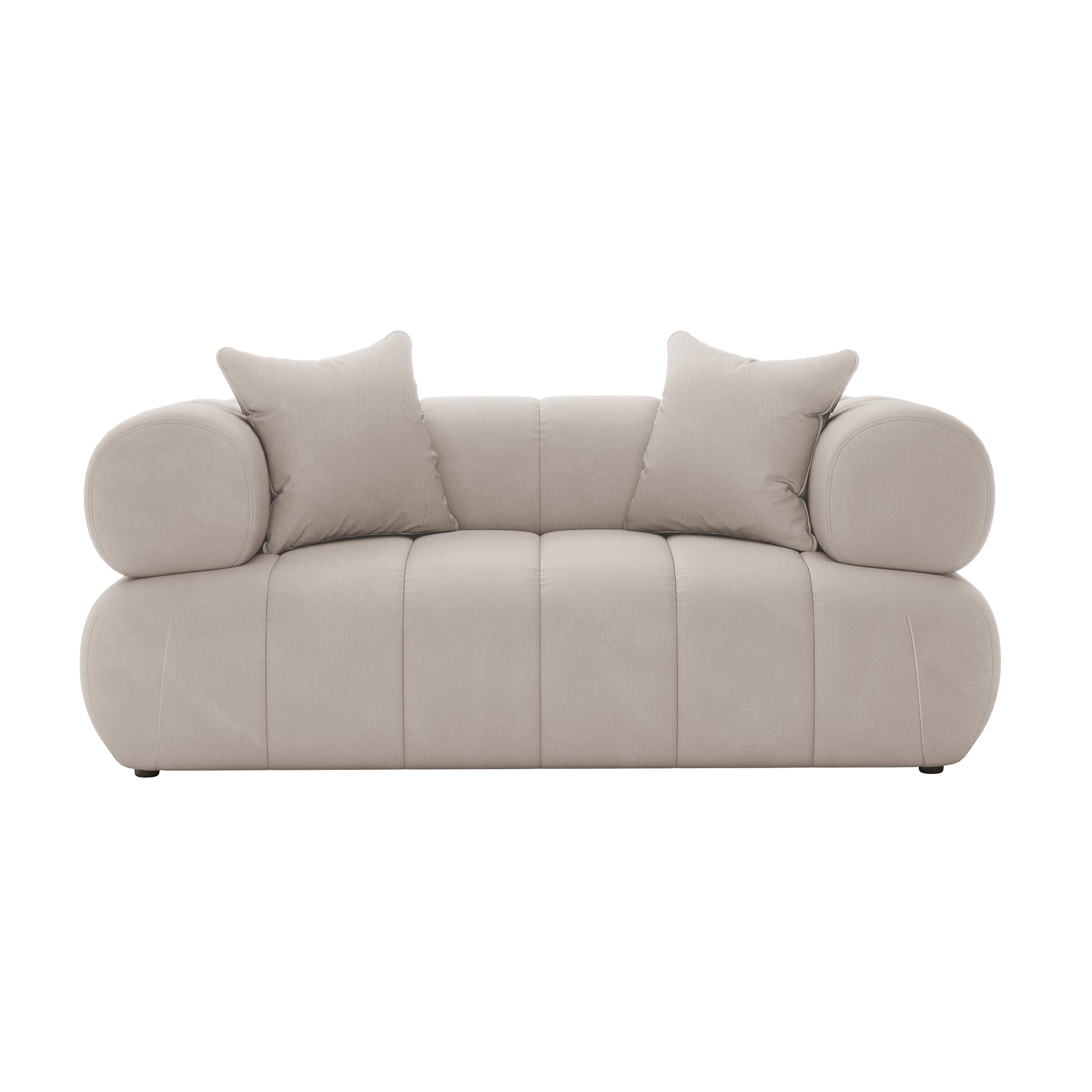 Samira 6 Seater Velvet Sofa Set - Warm Beige, featuring a close-up of plush velvet upholstery and a coordinating pillow, highlighting the luxurious texture and elegant design of this comfortable seating arrangement.