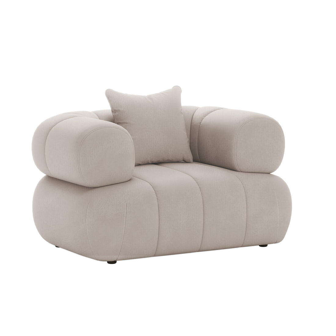 Samira 6 Seater Velvet Sofa Set - Warm Beige featuring a plush, white cushioned single-seater with a pillow, showcasing luxurious velvet upholstery and elegant design, perfect for a modern living room setting.