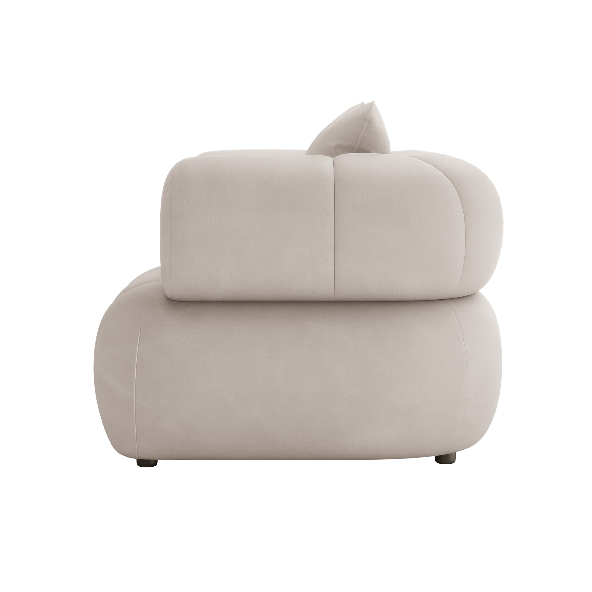 Samira 6 Seater Velvet Sofa Set - Warm Beige, featuring plush pillows and a luxurious velvet texture, highlighted in a close-up of its armrest and back, showcasing its elegant design.