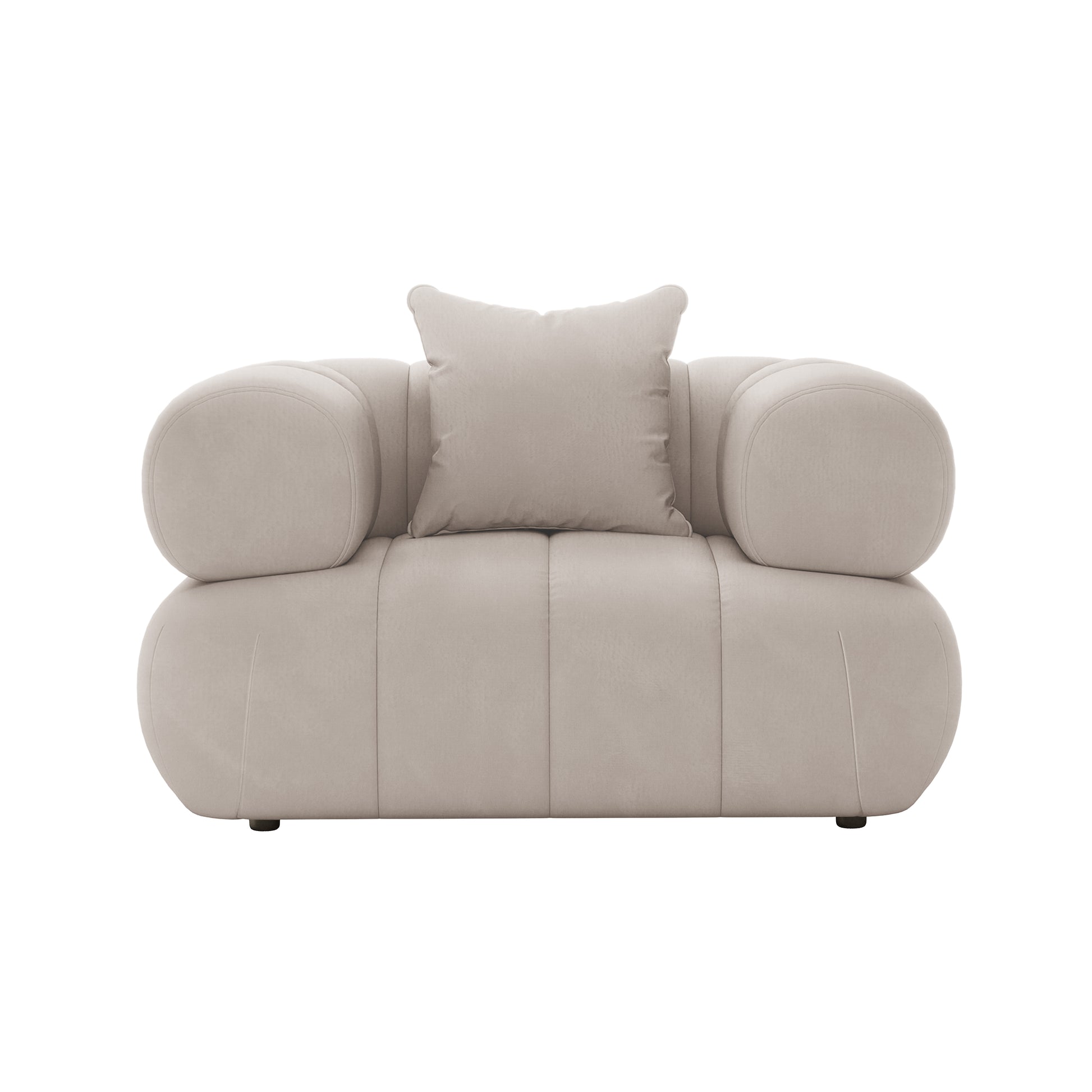 Samira 6 Seater Velvet Sofa Set - Warm Beige, showcasing plush padding and elegant velvet texture, emphasizing comfort and luxury in a modern design.