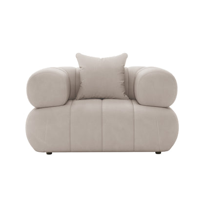 Samira 6 Seater Velvet Sofa Set - Warm Beige, showcasing plush padding and elegant velvet texture, emphasizing comfort and luxury in a modern design.