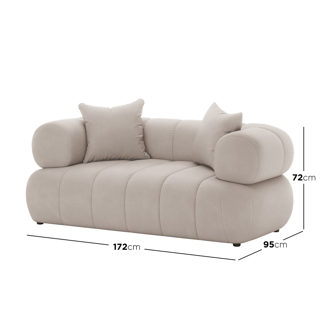 Samira 2 Seater Velvet Sofa in Warm Beige, showcasing the plush velvet upholstery and elegant design, highlighting the comfortable cushions on the sleek, sophisticated seating option.
