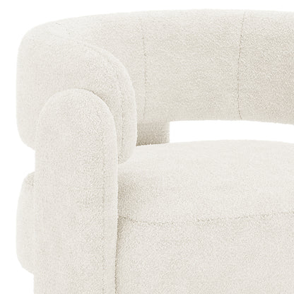Seto Bouclé Curved Occasional Accent Chair with cream bouclé fabric showcases a modern, rounded design, highlighting its soft texture and modular shape, epitomizing stylish comfort and elegance.