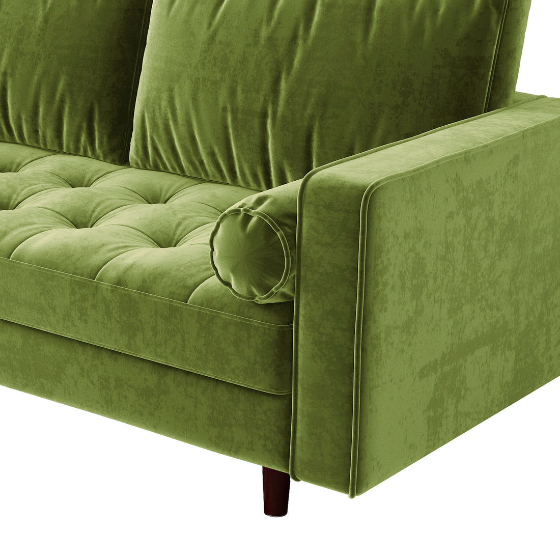 Sollia 3-Seater Velvet Sofa - Jade Green: close-up of a plush, jade green velvet cushion with a sleek, modern design, showcasing luxurious texture and craftsmanship, perfect for stylish, comfortable seating.