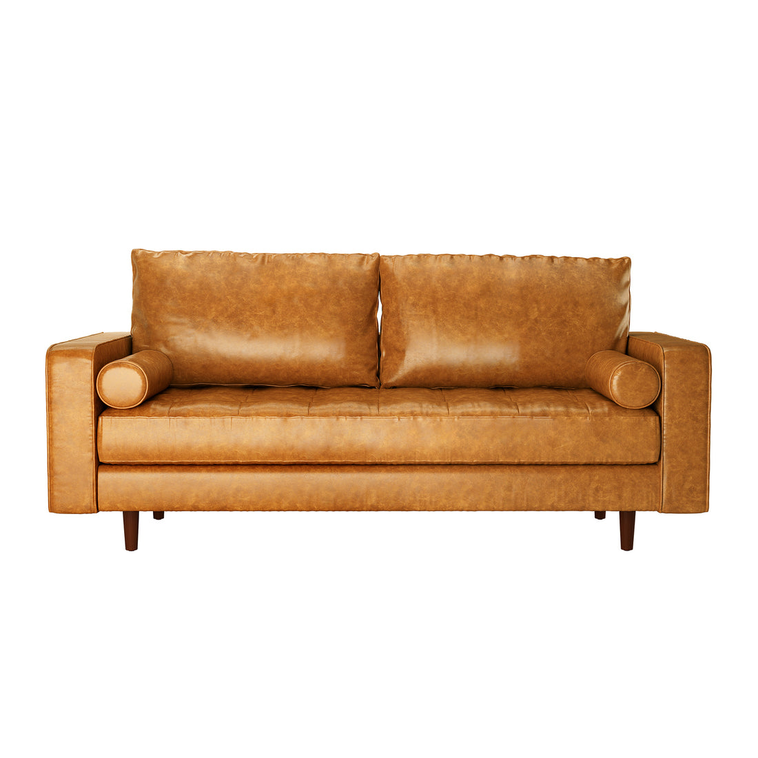 Sollia 3 Seater PU Leather Sofa - Tan Brown, featuring plush cushions and sleek design, showcases its luxurious tan-brown upholstery and spacious seating, perfect for enhancing any modern living area.