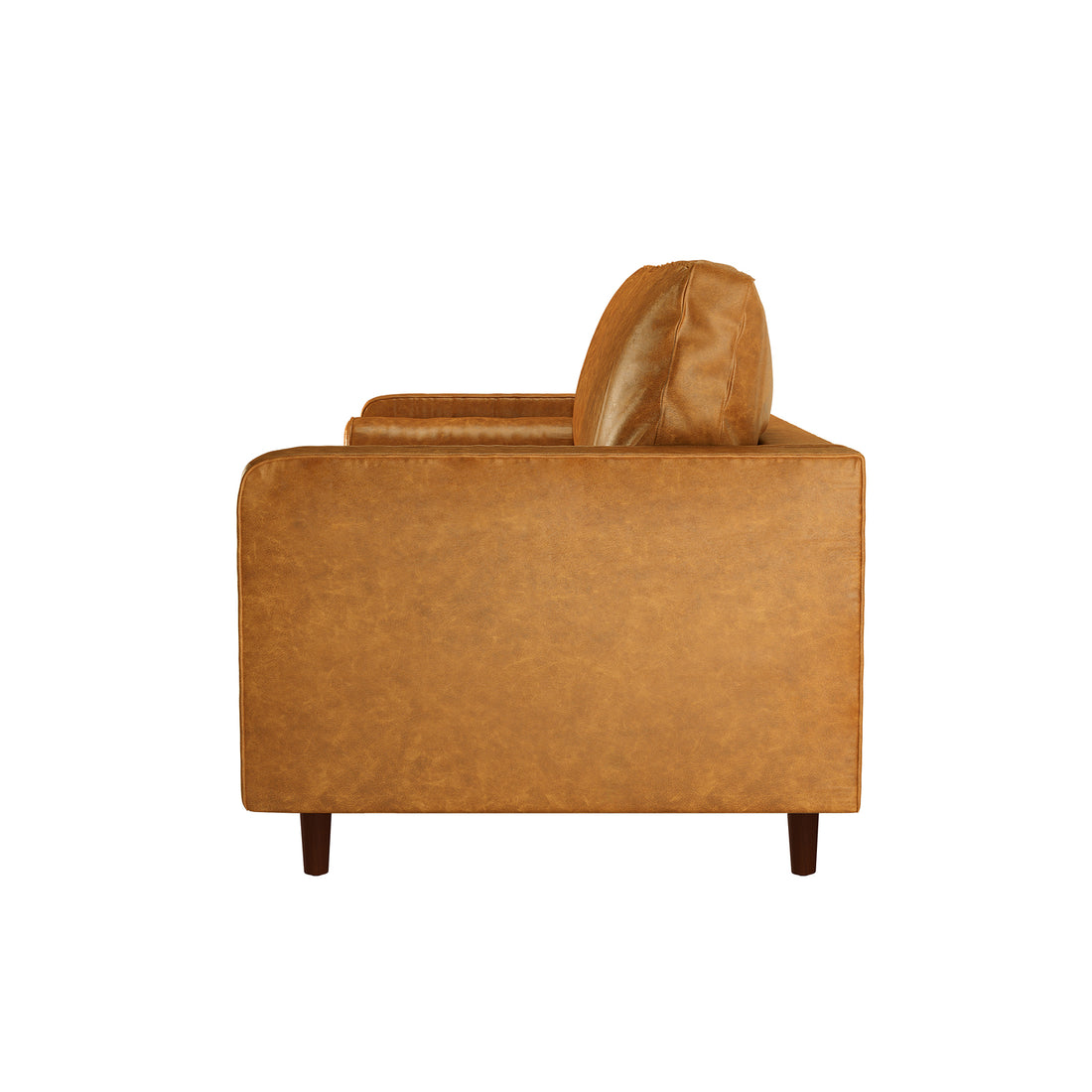 Sollia 3 Seater PU Leather Sofa - Tan Brown, showcasing its sleek design with plump cushions, high-density foam, and solid wood frame, ideal for modern lounge areas seeking style and comfort.